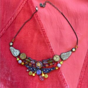 Handmade Ayala Barr Designer Necklace 18” Fabric, Metal & Crystal